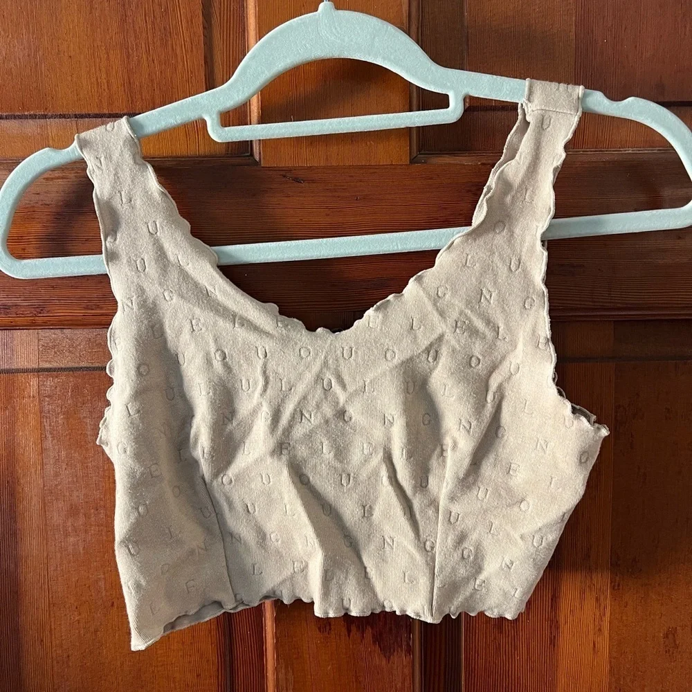 Lounge Logo Knit Crop Top Bralette | Y2K Cozycore Soft Girl Beige | Size L - Picture 6 of 6